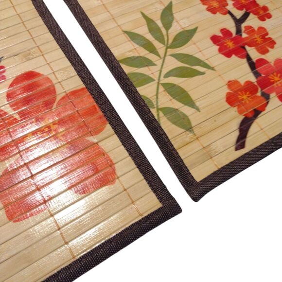 Set of 4 Placemats Asian Style Bamboo Cherry Blossoms Border Japanese 13x19" - Picture 9 of 11